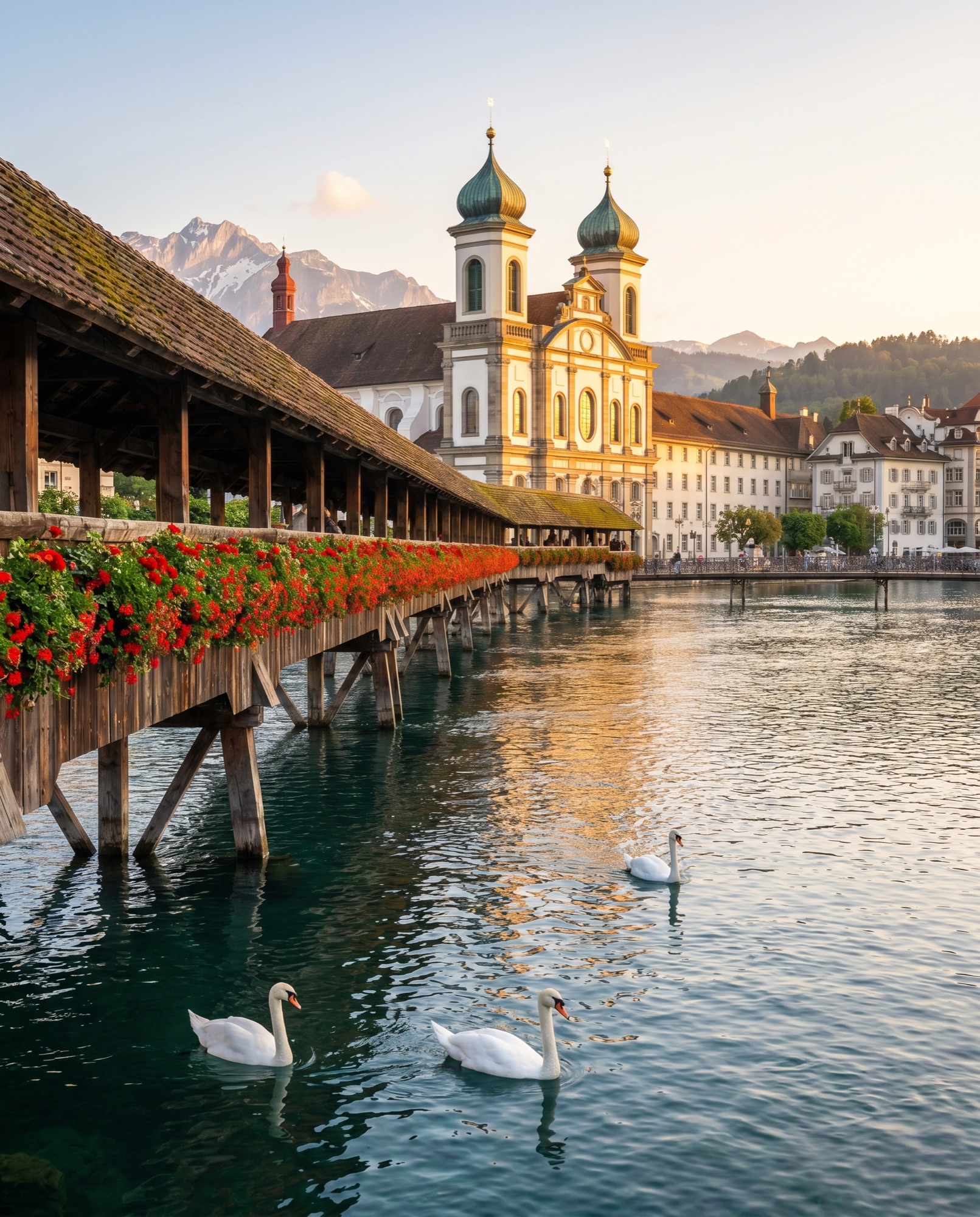 Lucerne et son pont en bois au bord de l'eau